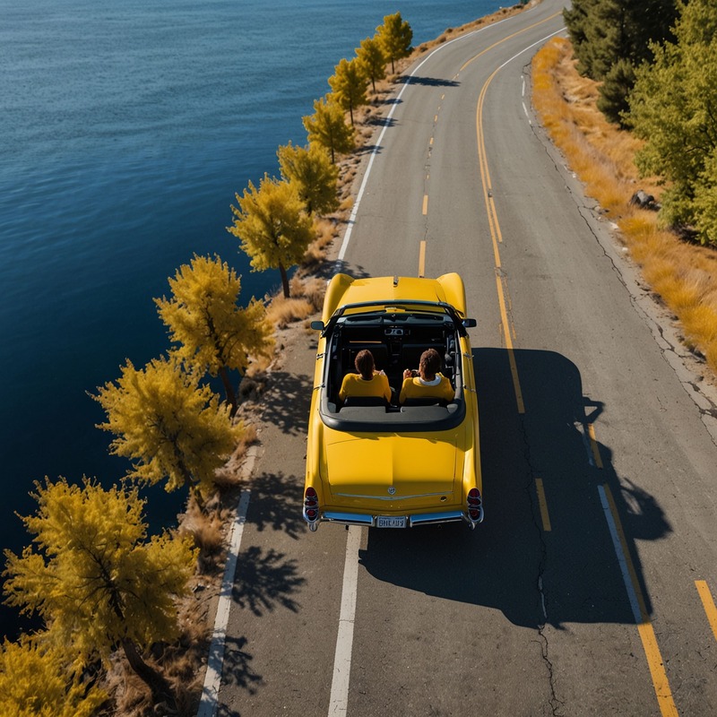 yellow-car-is-driving-down-road